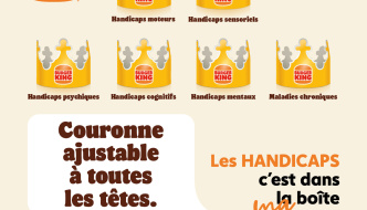 Affiche Burger King avec l'accroche "Couronne ajustable à toutes les têtes"