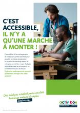 C’EST ACCESSIBLE, IL N’Y A QU’UNE MARCHE À MONTER ! L’accessibilité et les aménagements de postes sont parfois essentiels pour accueillir au mieux une personne en situation de handicap moteur en entreprise. Le meilleur moyen d’adapter le poste de travail et les locaux est de connaître les besoins de chacun. De simples aménagements peuvent parfois tout changer. Des aides existent ! 