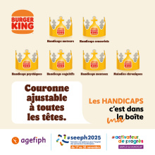 Affiche Burger King avec l'accroche "couronne ajustable à toutes les têtes"